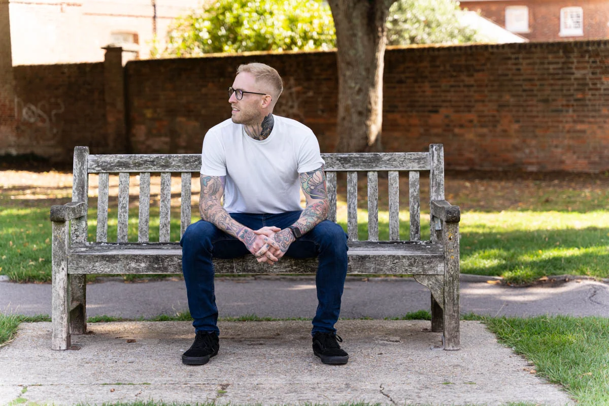 Chris Silvestri sitting on a park bench